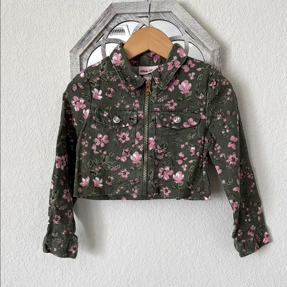 Little Lass • Olive Cropped Cargo Utility Jacket Coquette Cottagecore Floral